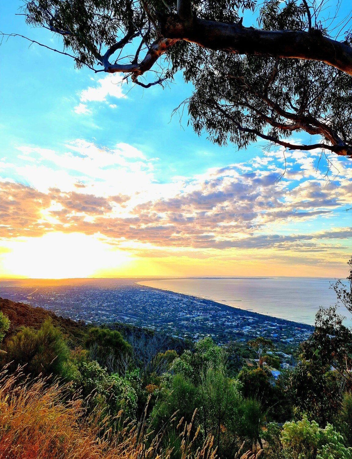 Sunset view over Port Phillip Bay from Arthurs Seat, Victoria.