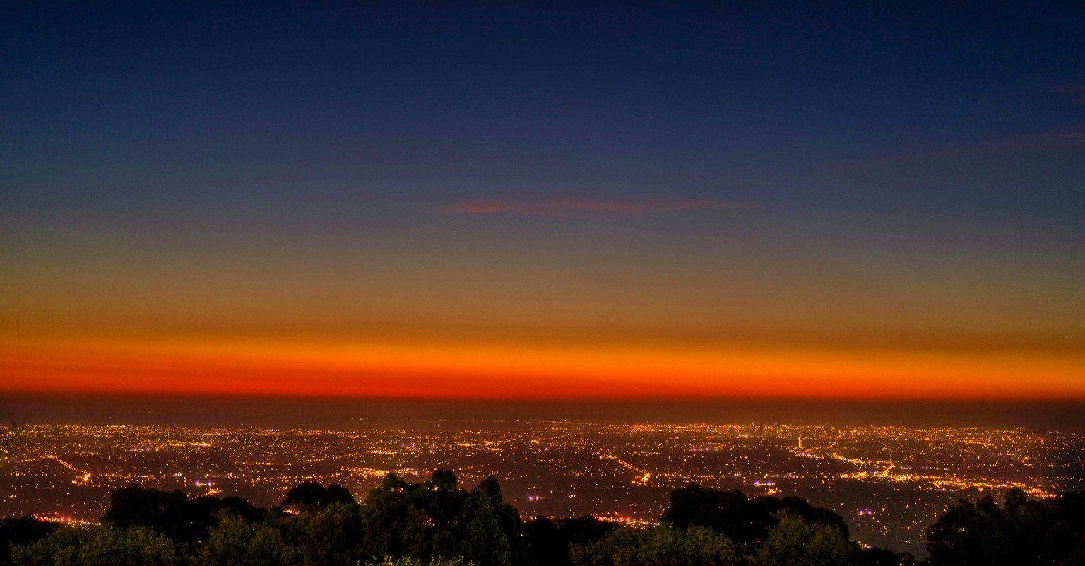 Sunset over Melbourne viewed from Burkes Lookout in the Dandenong Ranges.